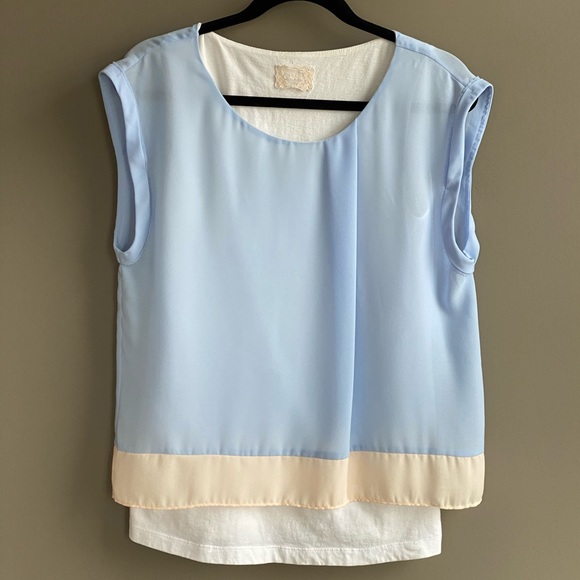 Anthro Boxy Color Block Tee Pleated Detail